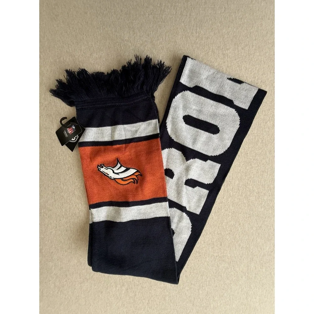 Denver Broncos Knit Scarff With Embroidered Team Logo Blue Orange